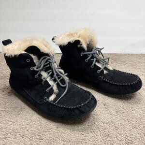 Ugg Chickaree Black Suede Boots Lace Up Size 8 Moccasin